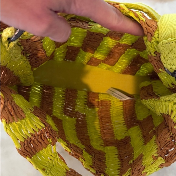 Free People Brunch Date Brown Green Yellow Raffia Purse NWOT - Picture 8 of 9